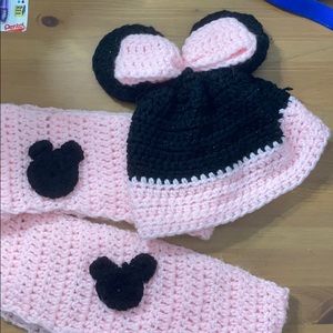 Hand made Minnie Mouse beanie and scarf